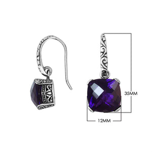Wholesale sterling silver cushion hook earrings with Amethyst Quartz stone