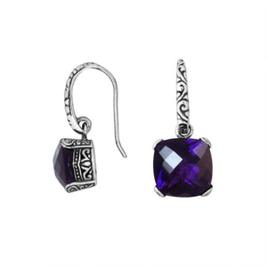 Wholesale sterling silver cushion hook earrings with Amethyst Quartz stone