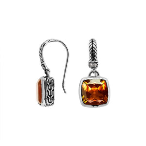 Wholesale sterling silver cushion earrings with Citrine Quartz and Cubic Zirconia