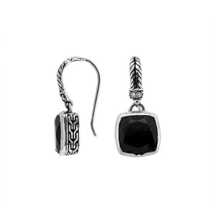 Wholesale sterling silver cushion earrings with Black Onyx and Cubic Zirconia