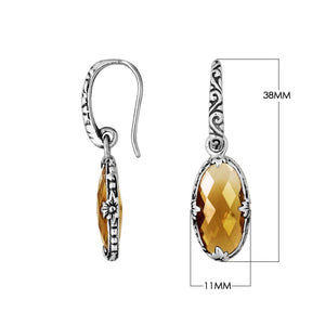 Wholesale sterling silver oval earrings with Citrine Quartz and floral silver accents