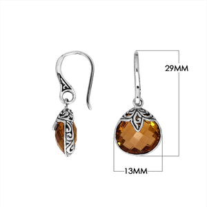 Wholesale sterling silver Citrine Quartz round drop earrings with oxidized detailing and polished finish.