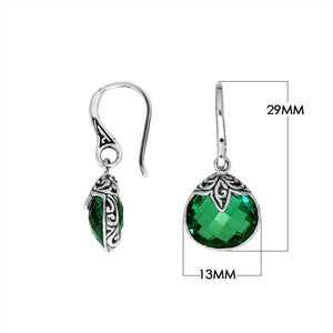 Wholesale sterling silver Green Quartz round drop earrings with oxidized detailing and polished finish.