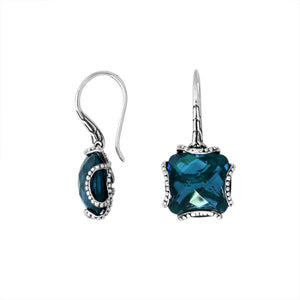 Wholesale sterling silver London Blue Topaz Quartz cushion cut earrings