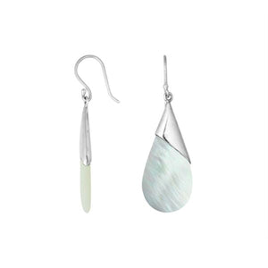 Wholesale sterling silver earrings with Mother Of Pearl teardrops and a polished tapered silver cap.