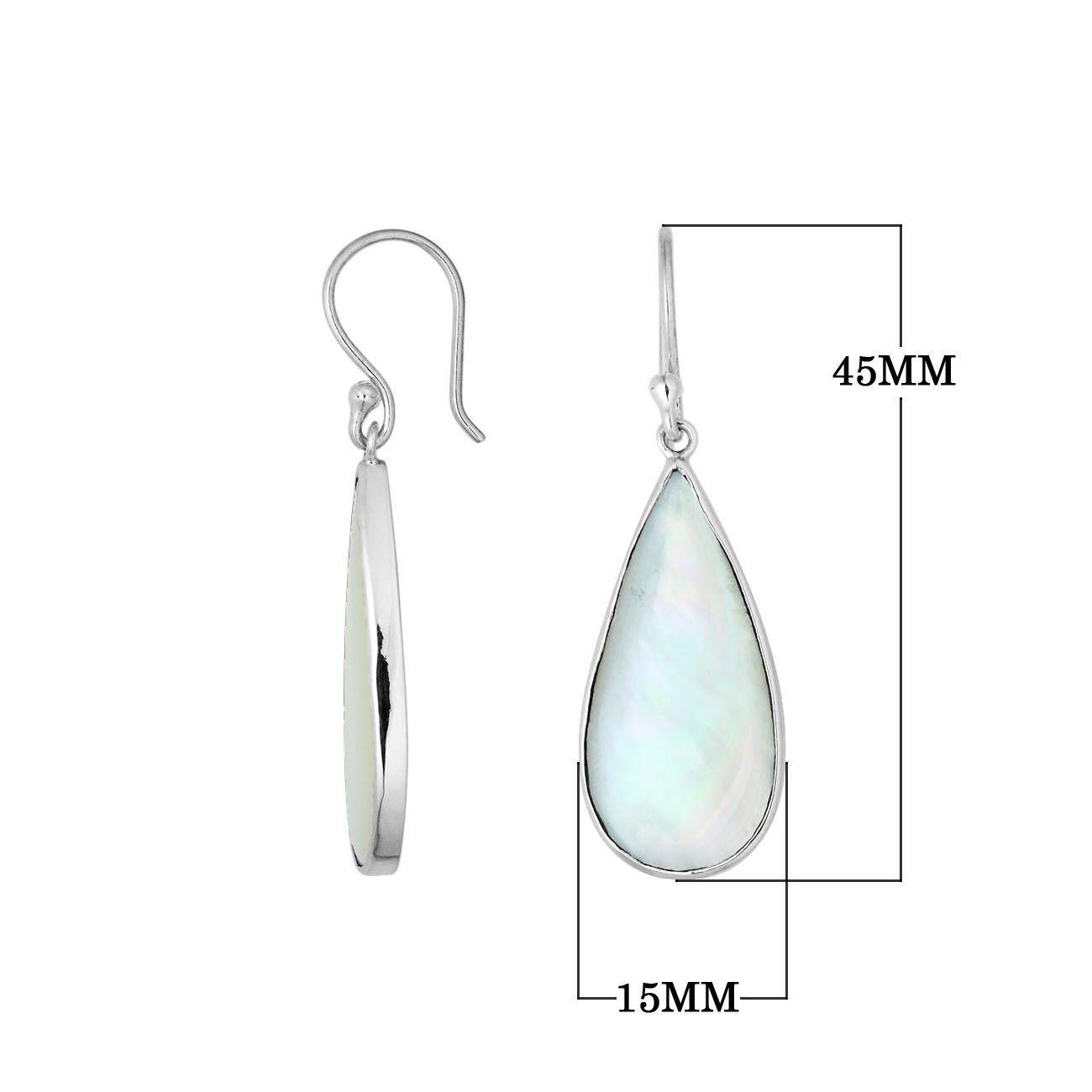 Sterling silver pear-shaped Mother of Pearl earrings with earwire lock and smooth polished finish, designed for wholesale jewelry catalogs and professional retailers.
