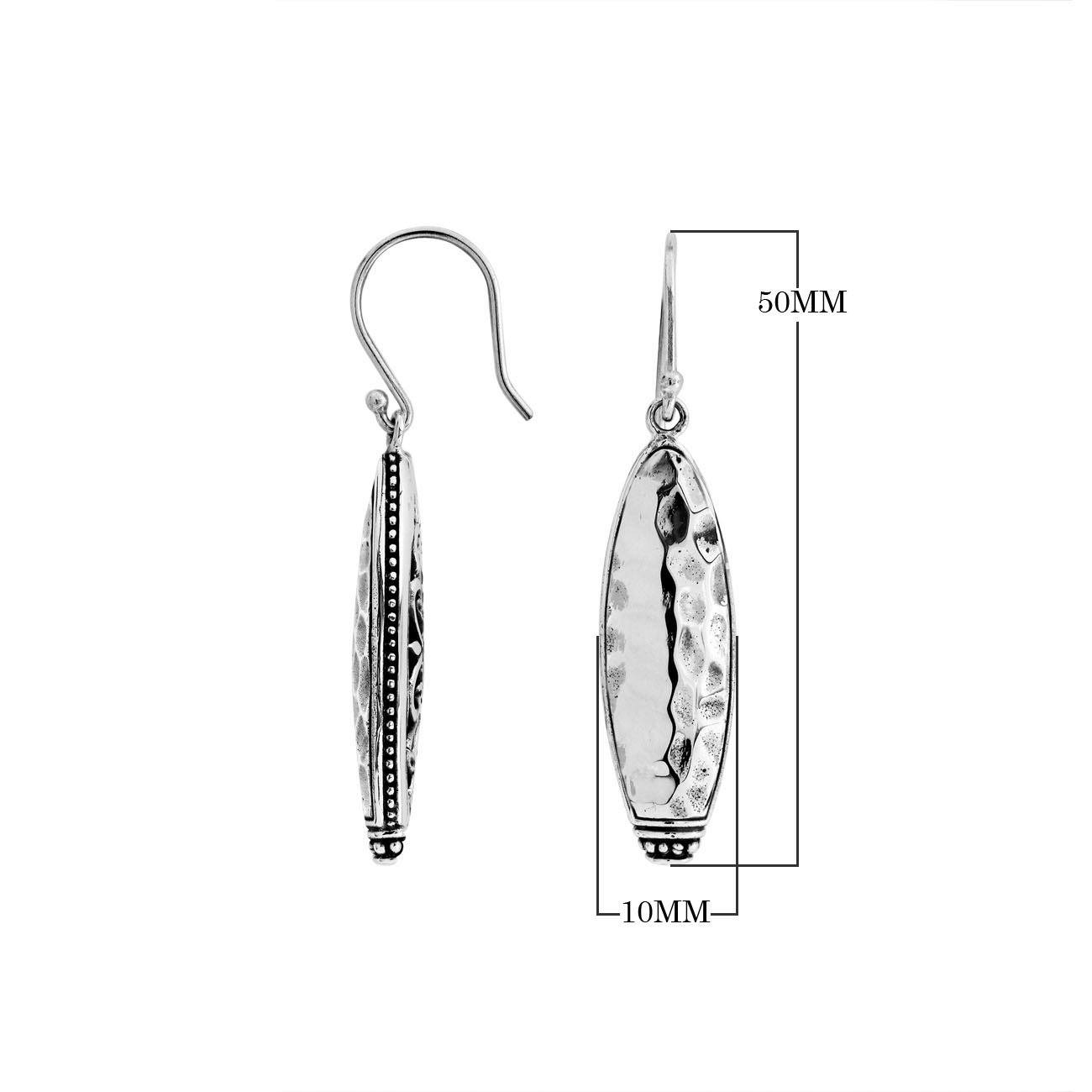 Wholesale Sterling Silver hammered marquise drop earrings with beaded edge detailing.