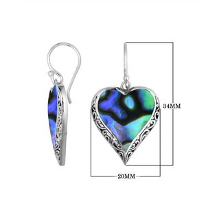 Wholesale Sterling Silver Heart Earrings Featuring Abalone Shell And Fine Filigree Work
