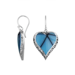 Wholesale Sterling Silver Heart Earrings With Turquoise Shell And Filigree Detailing