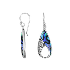 Wholesale Sterling Silver Pear Shape Earrings With Abalone Shell And Filigree Design