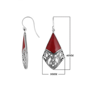 Wholesale Sterling Silver Red Coral diamond earrings with vintage filigree accents, earwire lock, and polished finish handcrafted in Bali.