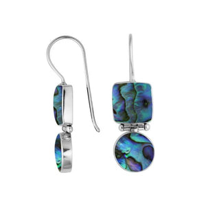 Wholesale Sterling Silver Abalone Shell hinged geometric earrings with earwire lock and polished finish handcrafted in Bali.