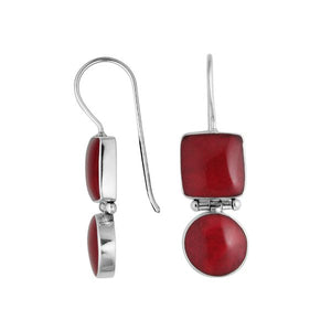 Wholesale Sterling Silver Red Coral hinged dual-shape earrings with earwire lock and polished finish handcrafted in Bali.