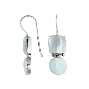 Wholesale Sterling Silver Mother Of Pearl hinged earrings with dual-shape design and earwire lock handcrafted in Bali.