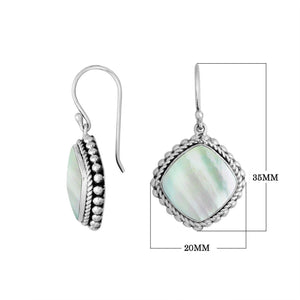Wholesale Sterling Silver Mother Of Pearl cushion earrings with beaded frame and earwire lock handcrafted in Bali.
