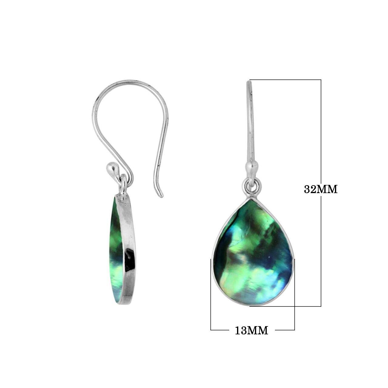 Wholesale Sterling Silver Abalone Shell pear drop earrings with polished frame and earwire lock handcrafted in Bali.