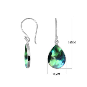 Wholesale Sterling Silver Abalone Shell pear drop earrings with polished frame and earwire lock handcrafted in Bali.