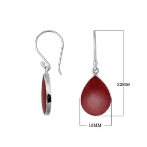 Wholesale Sterling Silver Red Coral pear drop earrings with polished frame and earwire lock handcrafted in Bali.