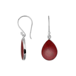 Wholesale Sterling Silver Red Coral pear drop earrings with polished frame and earwire lock handcrafted in Bali.