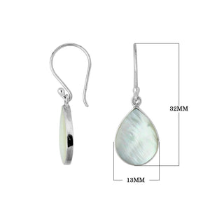 Wholesale Sterling Silver Mother Of Pearl pear drop earrings with polished frame and earwire lock handcrafted in Bali.