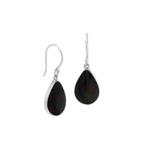 Wholesale Sterling Silver Black Shell pear drop earrings with sleek polished setting and earwire lock handcrafted in Bali.