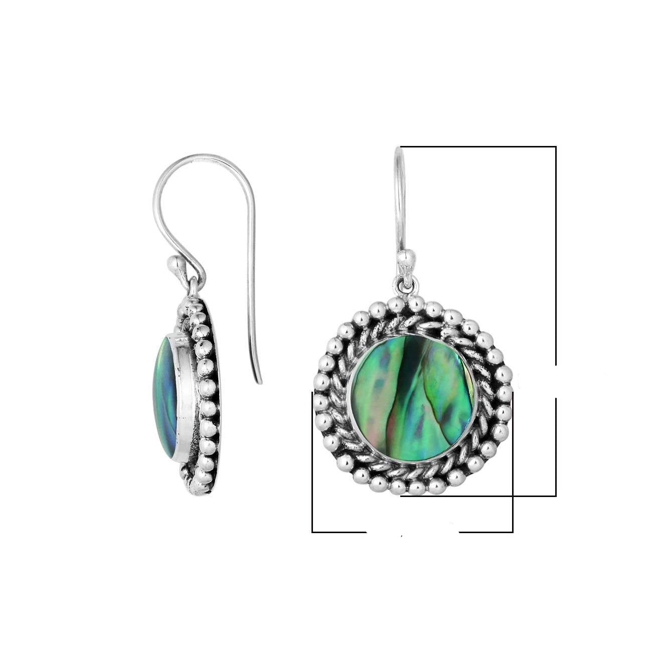 Wholesale Sterling Silver Round Earrings With Abalone Shell And Beaded Frame