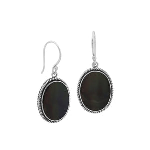 Wholesale Sterling Silver Oval Earrings With Black Shell And Rope Border