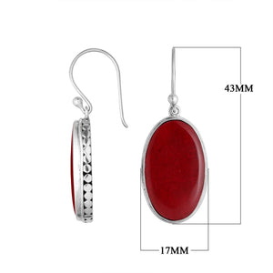 Wholesale Sterling Silver Oval Earrings With Red Coral And Hammered Edge