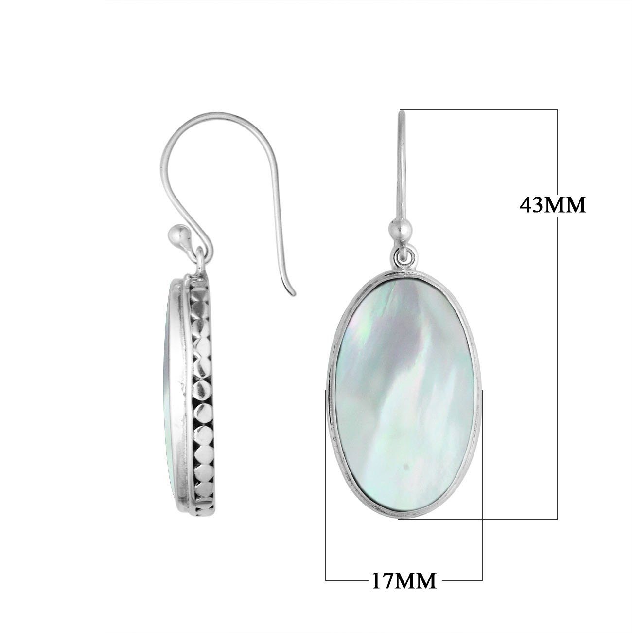Wholesale Sterling Silver Oval Earrings With Mother Of Pearl And Hammered Edge