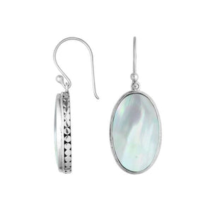 Wholesale Sterling Silver Oval Earrings With Mother Of Pearl And Hammered Edge