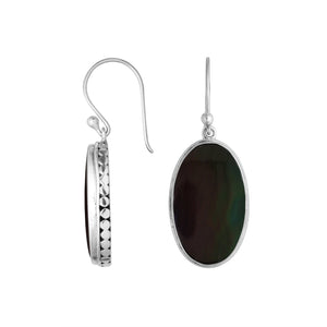 Wholesale Sterling Silver Oval Earrings With Black Shell And Hammered Edge