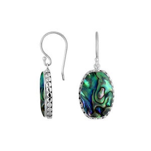 Wholesale Sterling Silver Abalone Shell Earrings With Hammered Edge And Bezel Design