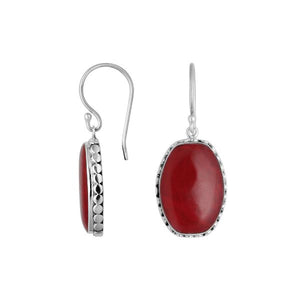 Wholesale Sterling Silver Red Coral Earrings With Hammered Edge Design