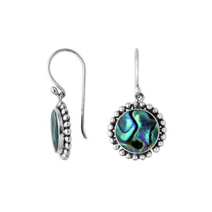 Wholesale sterling silver round Abalone Shell hook earrings with beaded detailing