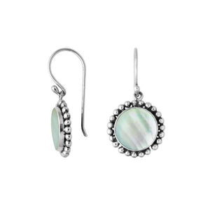 Wholesale sterling silver round Mother Of Pearl hook earrings with beaded detailing