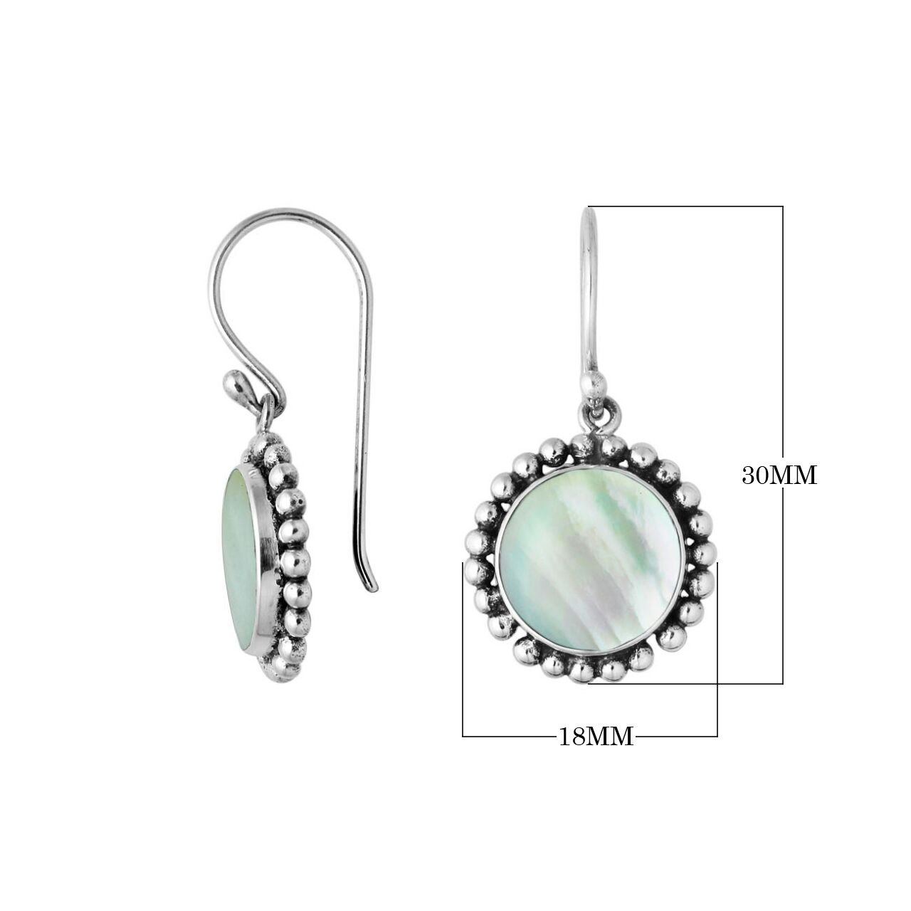 Wholesale sterling silver round Mother Of Pearl hook earrings with beaded detailing