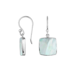Wholesale sterling silver square Mother Of Pearl hook earrings with polished bezel detailing