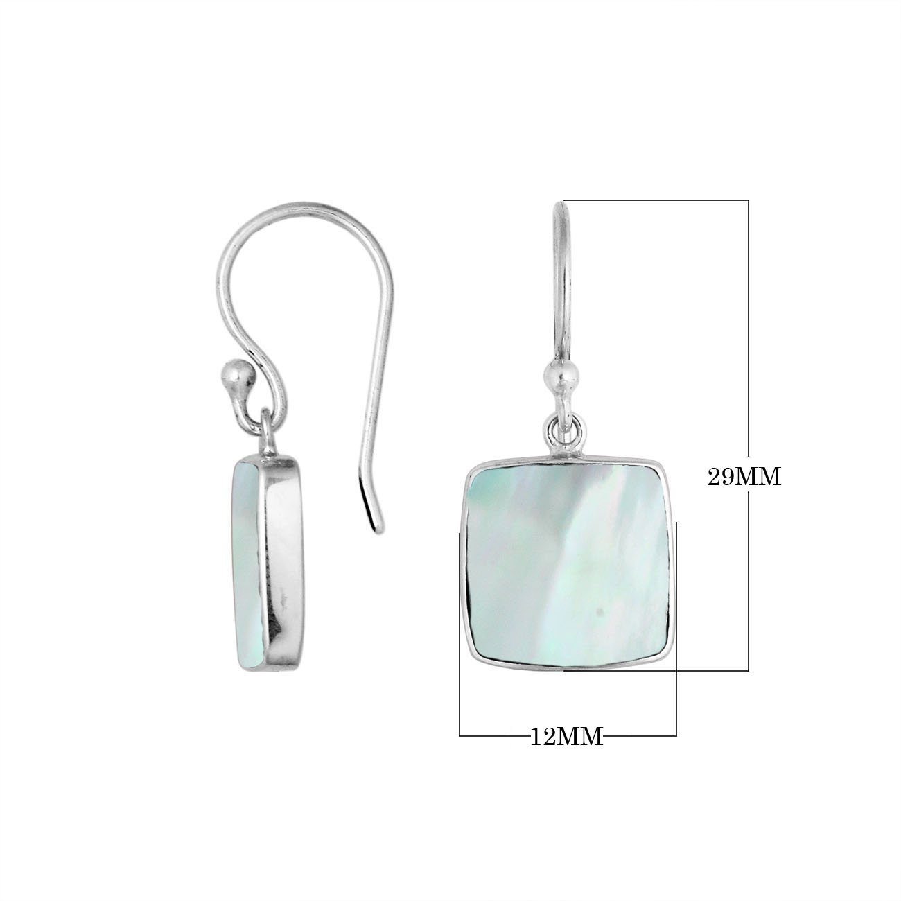 Wholesale sterling silver square Mother Of Pearl hook earrings with polished bezel detailing