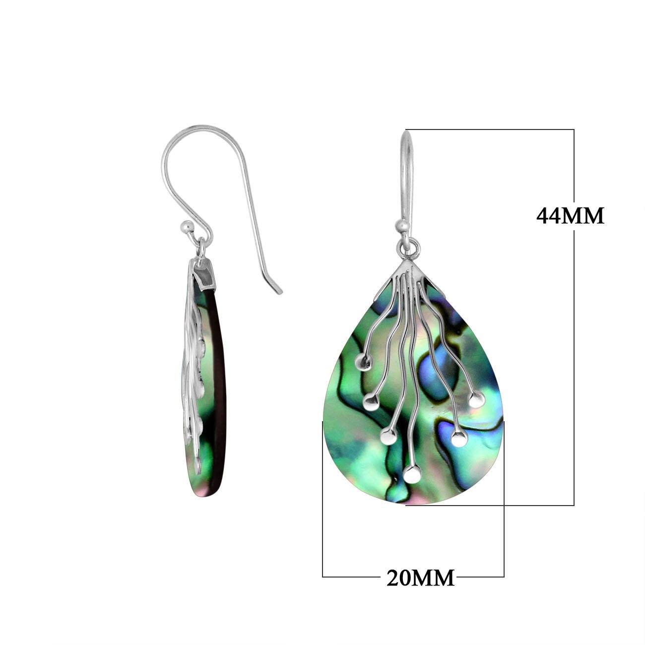 Wholesale sterling silver teardrop Abalone Shell earrings with silver vine detailing