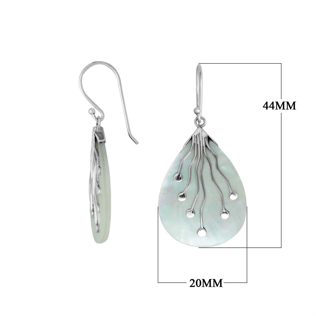 Wholesale sterling silver teardrop Mother Of Pearl earrings with silver vine detailing