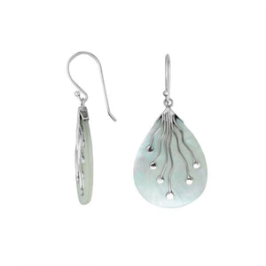 Wholesale sterling silver teardrop Mother Of Pearl earrings with silver vine detailing