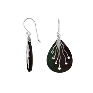 Wholesale sterling silver earrings with structured Black Shell drops and clean linear cascading accents.