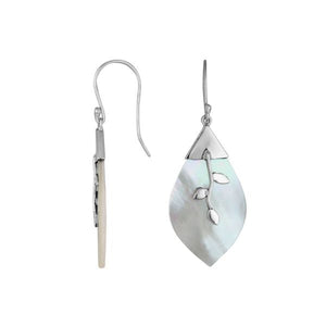 Wholesale sterling silver leaf Mother Of Pearl earrings with silver branch detailing