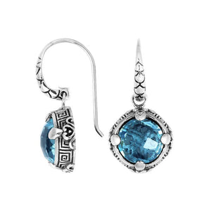 Wholesale sterling silver round Blue Topaz Quartz earrings with ornate handcrafted detailing