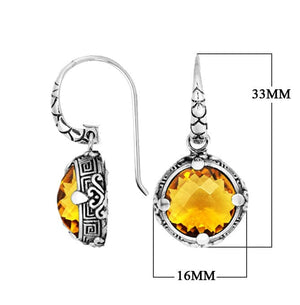 Wholesale sterling silver round Citrine Quartz earrings with handcrafted silver detailing
