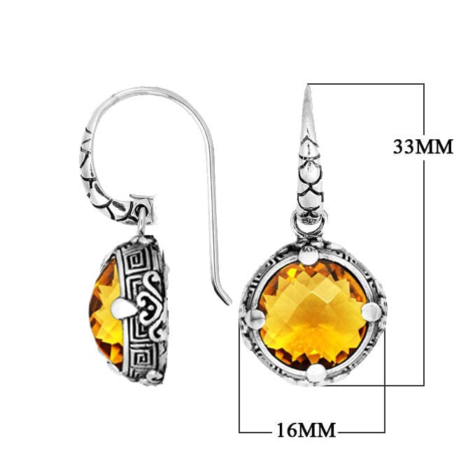 Wholesale sterling silver round Citrine Quartz earrings with handcrafted silver detailing