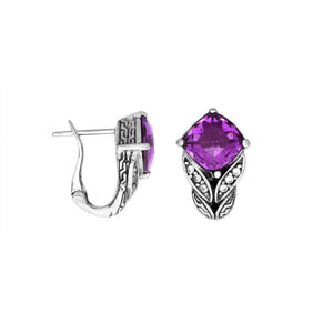 Wholesale sterling silver Amethyst Quartz and Cubic Zirconia earrings with handcrafted detailing