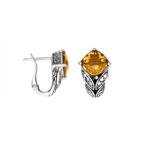 Wholesale sterling silver Citrine Quartz and Cubic Zirconia earrings with handcrafted silver detailing