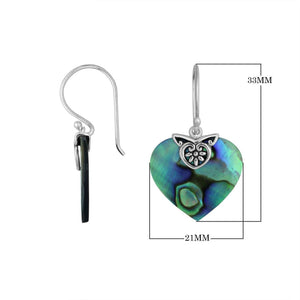 Wholesale sterling silver heart-shaped Abalone Shell earrings with handcrafted silver detailing