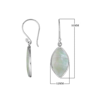 Wholesale sterling silver marquise-shaped Mother Of Pearl earrings with polished silver edges